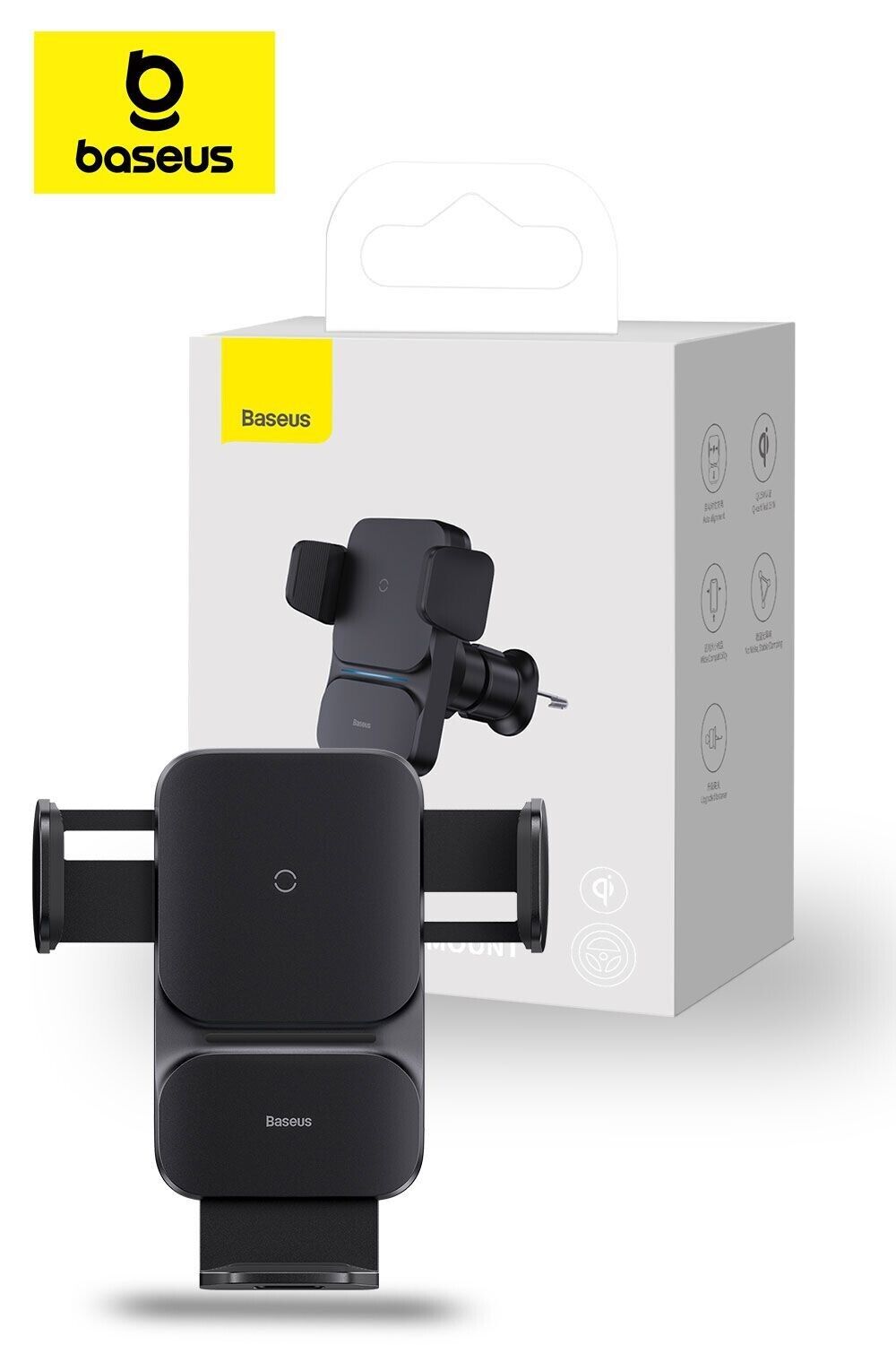 Universal Baseus 15W Wisdom Auto Alignment Car Air Vent Wireless Charger - Black