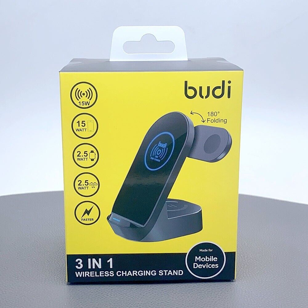 Budi 3in1 15W Wireless Folding Charger for iPhone 15 14 13 Pro Max