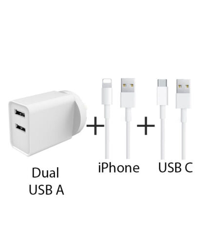 10.5W DUAL USB Wall Adapter Type-C USB-C PD Fast Charger iPad iPhone 14 Pro Max