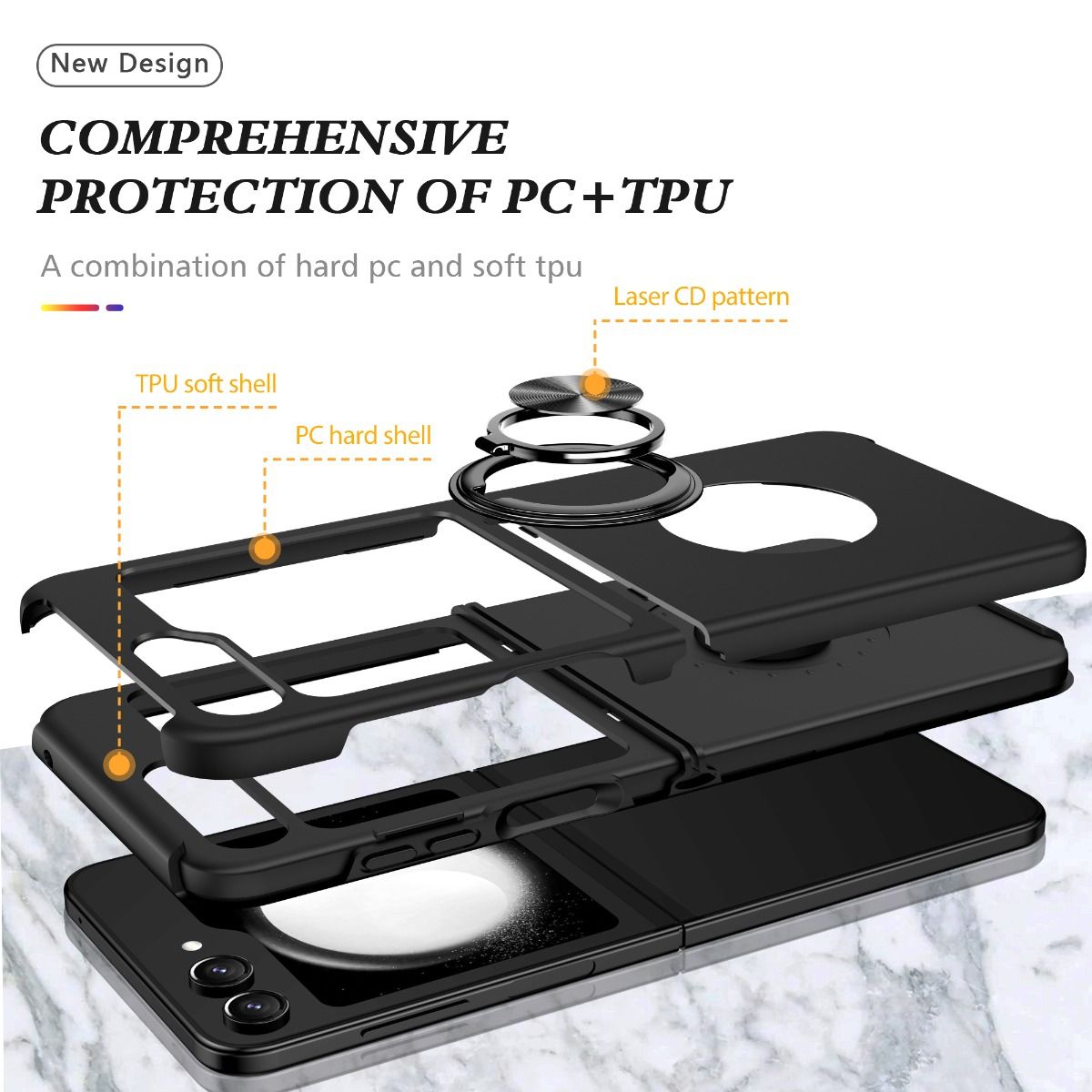 Samsung Galaxy Z Flip 7 BLACKTECH Slim Style Magnetic Ring Stand - Black