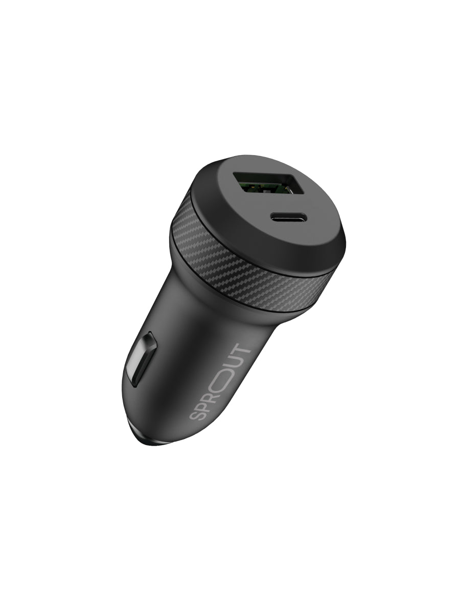 Sprout Dual Port Car Chgr QC3.0 - Black
