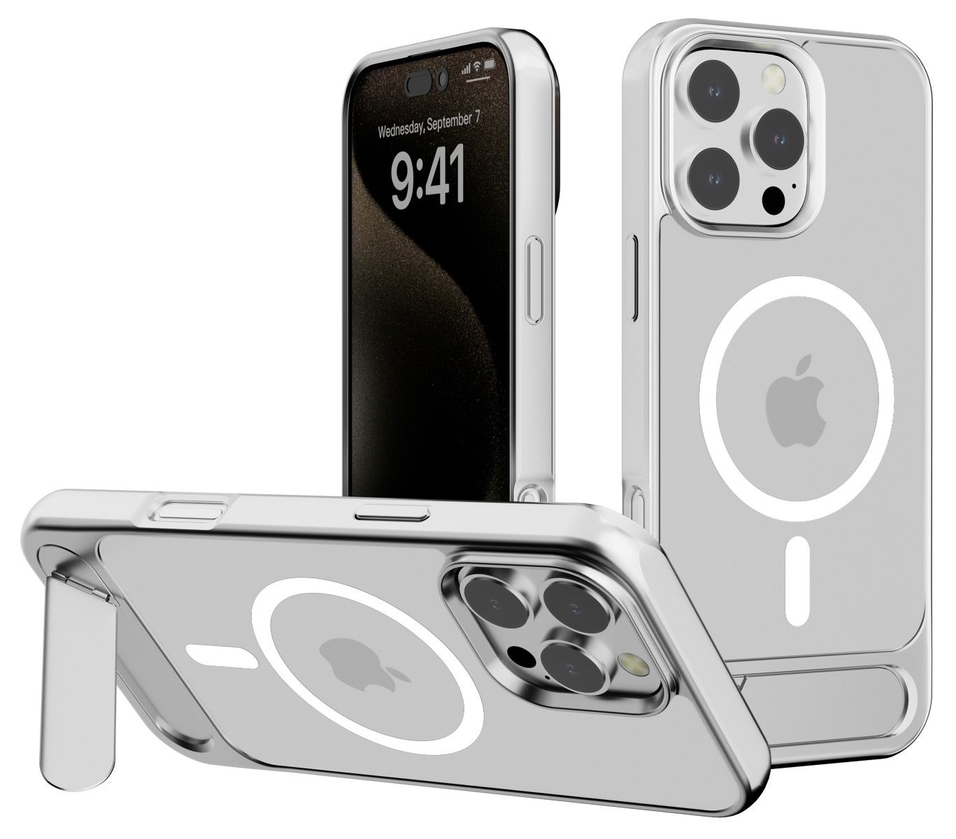 iPhone 16e BLACKTECH X1 metallic with stand case (MagSafe Compatible) - Silver
