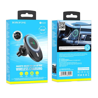 BOROFONE BH201 magnetic wireless fast charging car holder - black