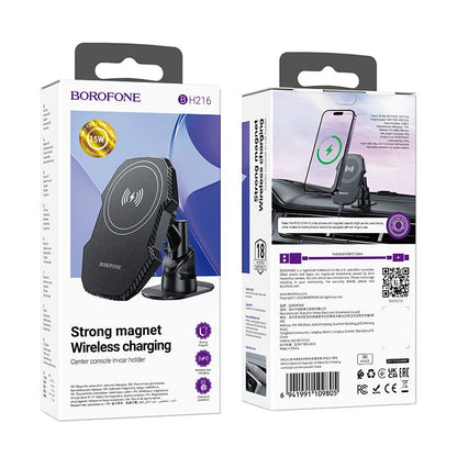 BOROFONE BH216 Adelante Mag wireless fast charging car holder center console (MagSafe Compatible) - black