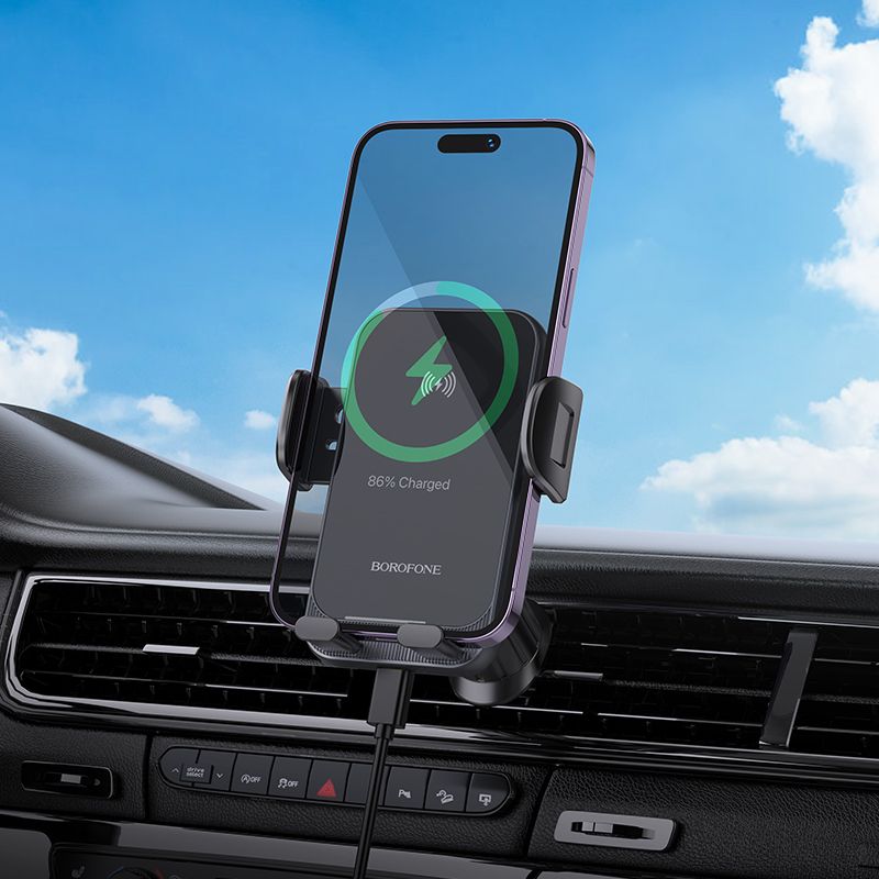 BOROFONE BH220 Leader automatic induction wireless fast charging car holder(air outlet) - black gray