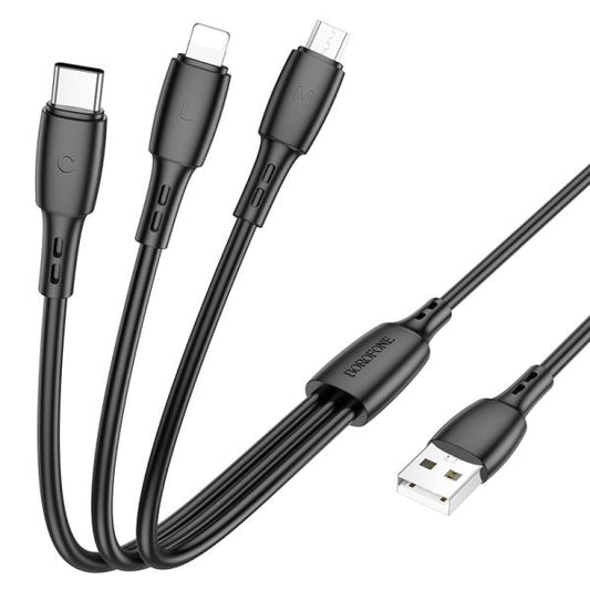 BOROFONE BX71 3-in-1 charging cable(iP+Micro+Type-C) - black