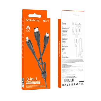 BOROFONE BX71 3-in-1 charging cable(iP+Micro+Type-C) - black