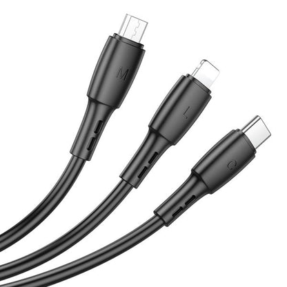 BOROFONE BX71 3-in-1 charging cable(iP+Micro+Type-C) - black