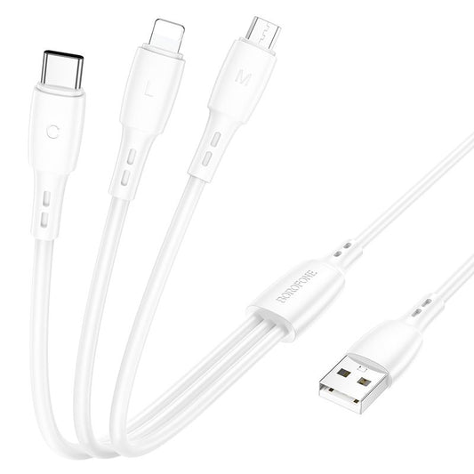 BOROFONE BX71 3-in-1 charging cable(iP+Micro+Type-C) - white