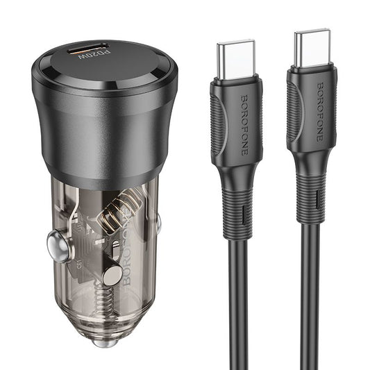 BOROFONE BZ24 Clever single port PD20W car charger set(Type-C to Type-C) - transparent black
