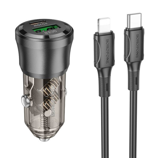 BOROFONE BZ25 Journey PD38W(1C1A) car charger set(C to iP) - transparent black