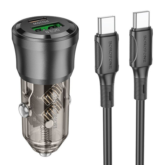 BOROFONE BZ25 Journey PD38W(1C1A) car charger set(Type-C to Type-C) - transparent black