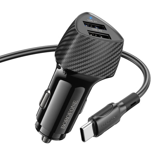 BOROFONE BZ31A Solid dual-port car charger set(Type-C) - black
