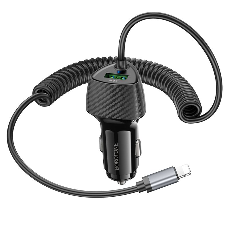 BOROFONE BZ31E Solid PD30W+QC3.0 car charger with cable(iP) - black