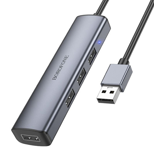 BOROFONE DH12 Smart 4-in-1 converter(USB to USB2.0*4)(L=1.2M) - metal gray