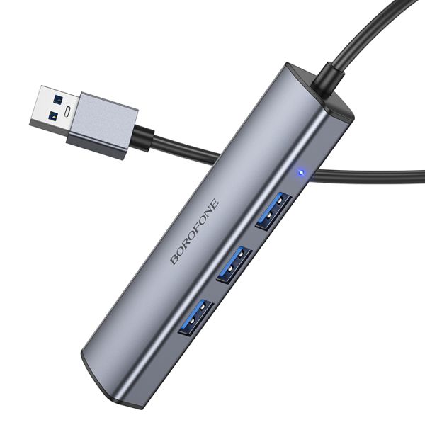 BOROFONE DH12 Smart 4-in-1 converter(USB to USB3.0*4)(L=1.2M) - metal gray