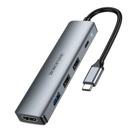 BOROFONE DH14 Buddy Type-C 5-in-1 adapter - metal gray
