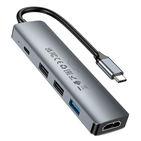 BOROFONE DH14 Buddy Type-C 5-in-1 adapter - metal gray