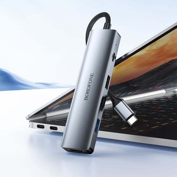 BOROFONE DH14 Buddy Type-C 5-in-1 adapter - metal gray