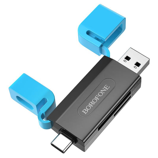 BOROFONE DH9 Wisdom 2-in-1 USB / Type-C 3.0 card reader - black blue