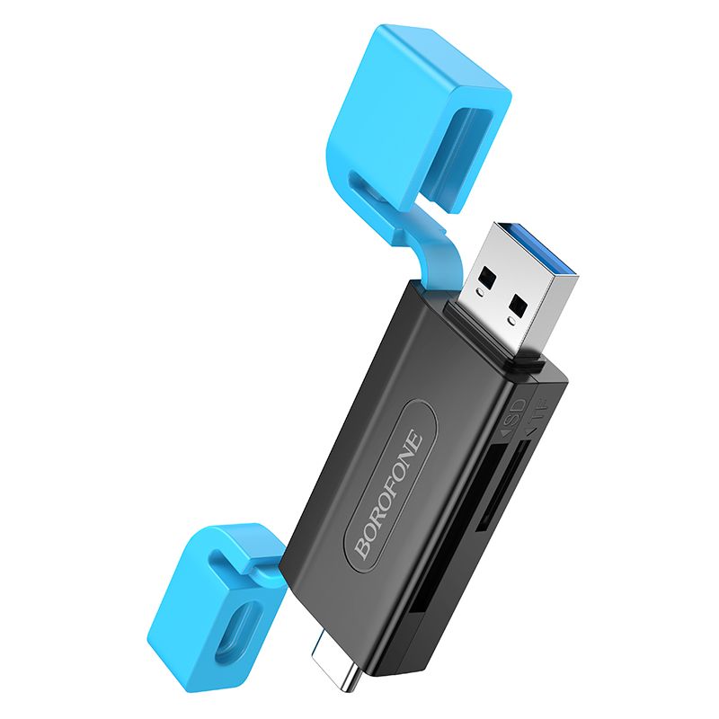 BOROFONE DH9 Wisdom 2-in-1 USB / Type-C 3.0 card reader - black blue