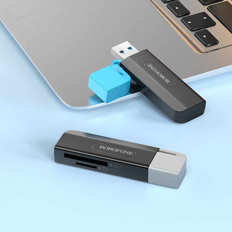 BOROFONE DH9 Wisdom 2-in-1 USB / Type-C 2.0 card reader - black gray