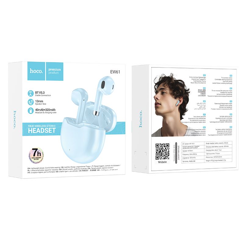 hoco. EW61 June true wireless BT headset - blue