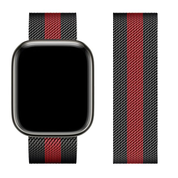 Apple Watch 44 / 45 / 46 / 49mm hoco. iWatch WA03 Simple beauty series milanese steel strap - black and red