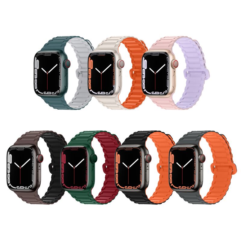 Apple Watch 44 / 45 / 46 / 49mm hoco. iWatch WA06 Flexible series military pattern magnetic silicone strap - gray orange
