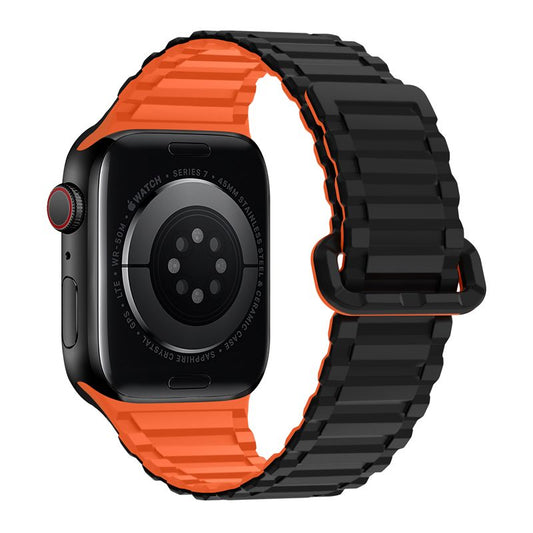 Apple Watch 44 / 45 / 46 / 49mm hoco. iWatch WA06 Flexible series military pattern magnetic silicone strap - black orange