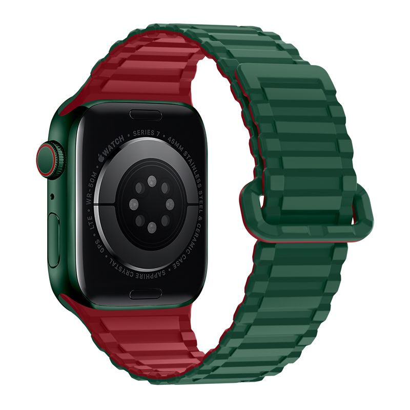 Apple Watch 44 / 45 / 46 / 49mm hoco. iWatch WA06 Flexible series military pattern magnetic silicone strap - green with red