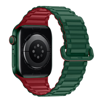 Apple Watch 44 / 45 / 46 / 49mm hoco. iWatch WA06 Flexible series military pattern magnetic silicone strap - green with red