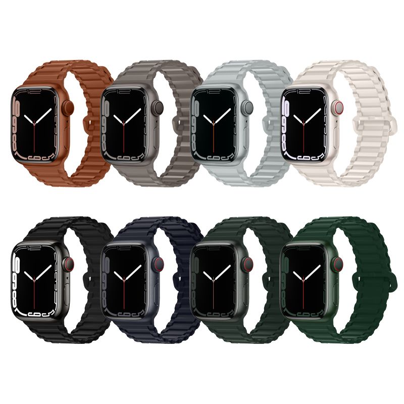 Apple Watch 44 / 45 / 46 / 49mm hoco. iWatch WA06 Flexible series military pattern magnetic silicone strap - green with red
