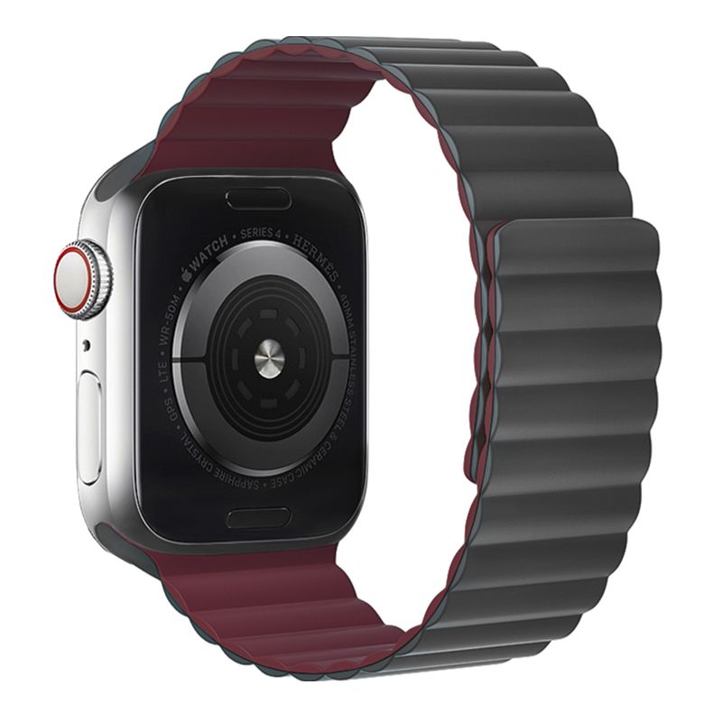 Apple Watch 44 / 45 / 46 / 49mm hoco. iWatch WA07 Flexible series magnetic silicone chain strap - gray red wine