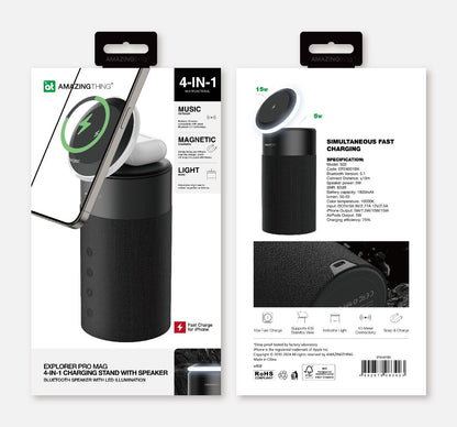 AMAZINGTHING Explorer Pro Mag 4-IN-1 Charging Stand with Speaker (MagSafe Compatible) - Black