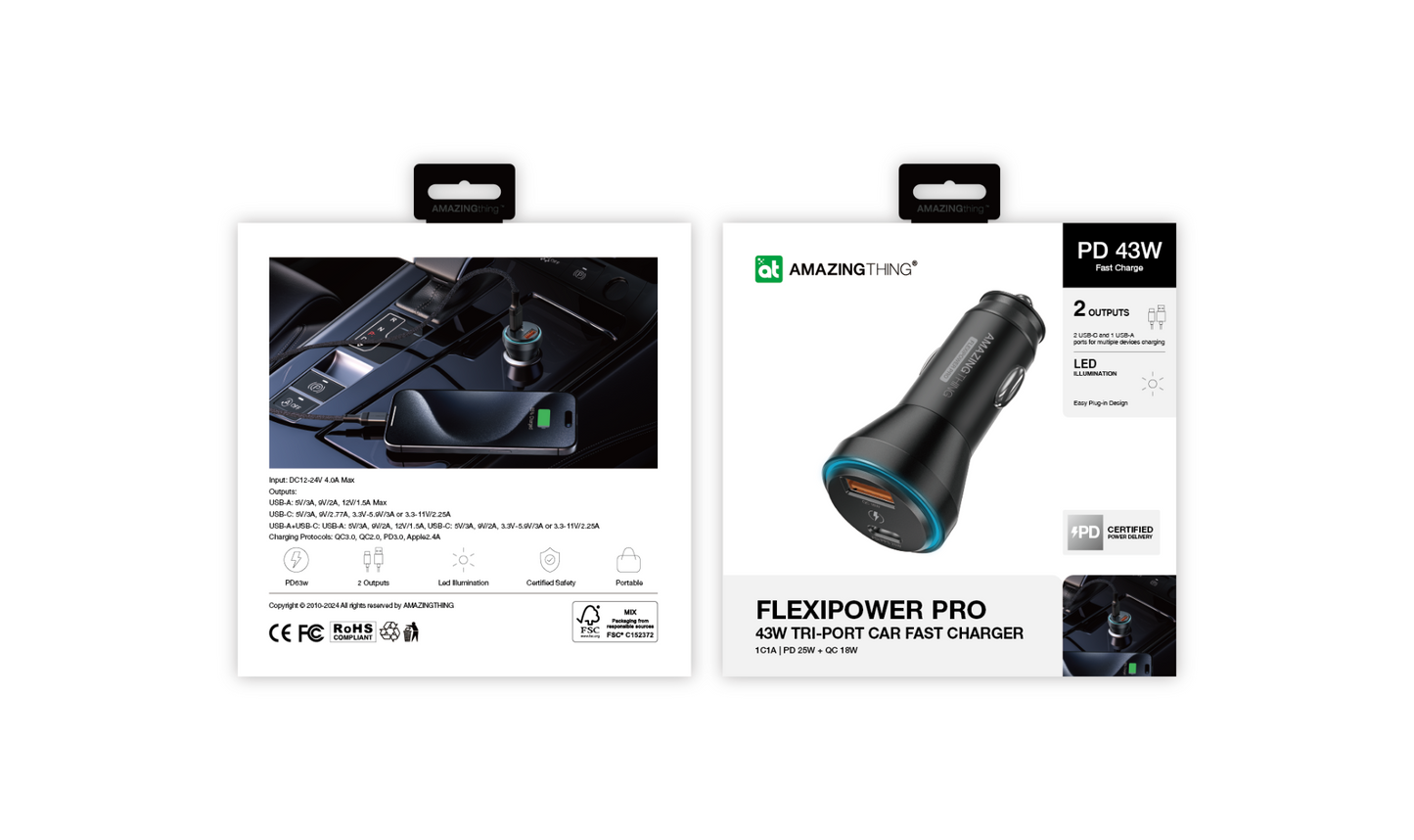 AMAZINGTHING FlexiPower Pro PD43W Car Charger - Black
