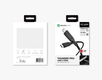 AMAZINGTHING 120cm Thunder Pro 240W C to C USB 3.2 Gen2 Cable - Black