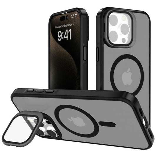 iPhone 16 BLACKTECH J3 Metallic Spaying With Camera Stand(Magnetic Compatible) - Black