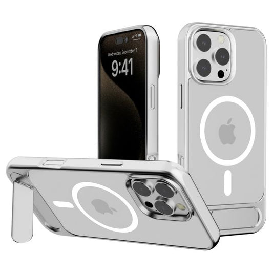 iPhone 16 Pro Max BLACKTECH X1 metallic with stand case (Magnetic  Compatible) - Silver