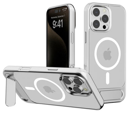 iPhone 16 Pro BLACKTECH X1 metallic with stand case (MagSafe Compatible) - Silver