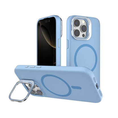 iPhone 16e BLACKTECH Y2 Liquid Silicone With Camera Stand (MagSafe Compatible) - Light Blue