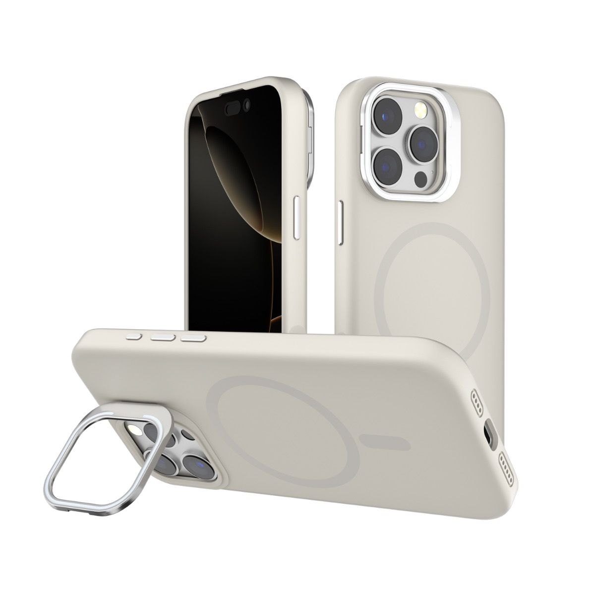 iPhone 16 Plus BLACKTECH Y2 Liquid Silicone With Camera Stand (MagSafe Compatible) - White