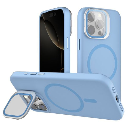 iPhone 16 Pro BLACKTECH Y2 Liquid Silicone With Camera Stand (Magnetic Compatible) - Light Blue