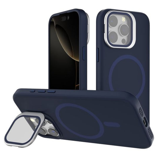 iPhone 16 Plus BLACKTECH Y2 Liquid Silicone With Camera Stand (Magnetic Compatible) - Dark Blue