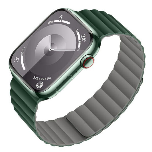 hoco. iWatch WA29 Flexible series buckle-free magnetic silicone strap 42/44/45/49mm - emerald green with gray