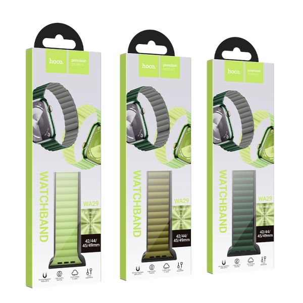 hoco. iWatch WA29 Flexible series buckle-free magnetic silicone strap 42/44/45/49mm - emerald green with gray