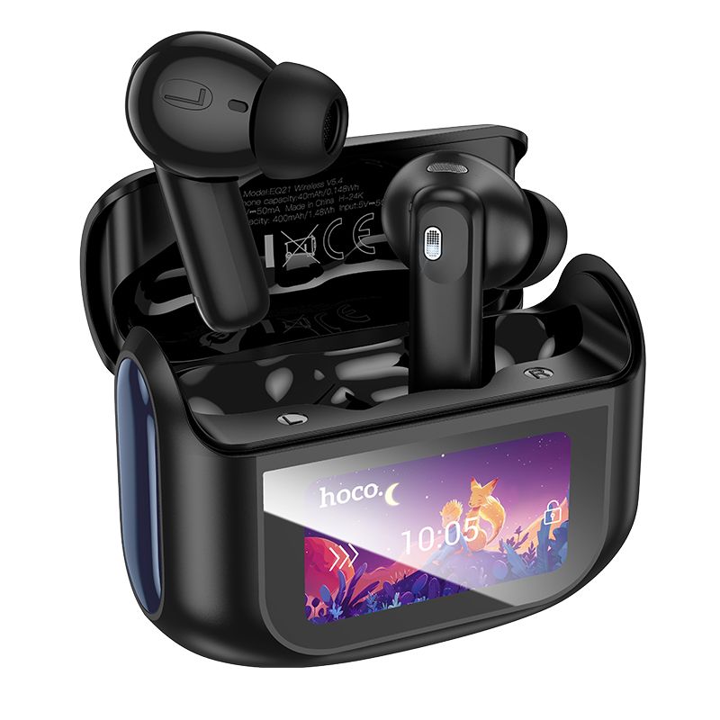 hoco. EQ21 Sandy true wireless ANC Active Noise Cancellation ENC touch screen BT headset - midnight black