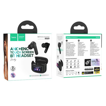 hoco. EQ21 Sandy true wireless ANC Active Noise Cancellation ENC touch screen BT headset - midnight black