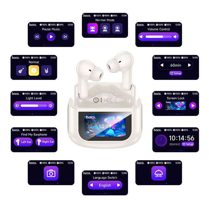 hoco. EQ21 Sandy true wireless ANC Active Noise Cancellation ENC touch screen BT headset - midnight black