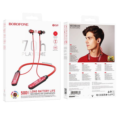 BOROFONE BE69 Crystal flash neck-mounted BT earphones - crystal red